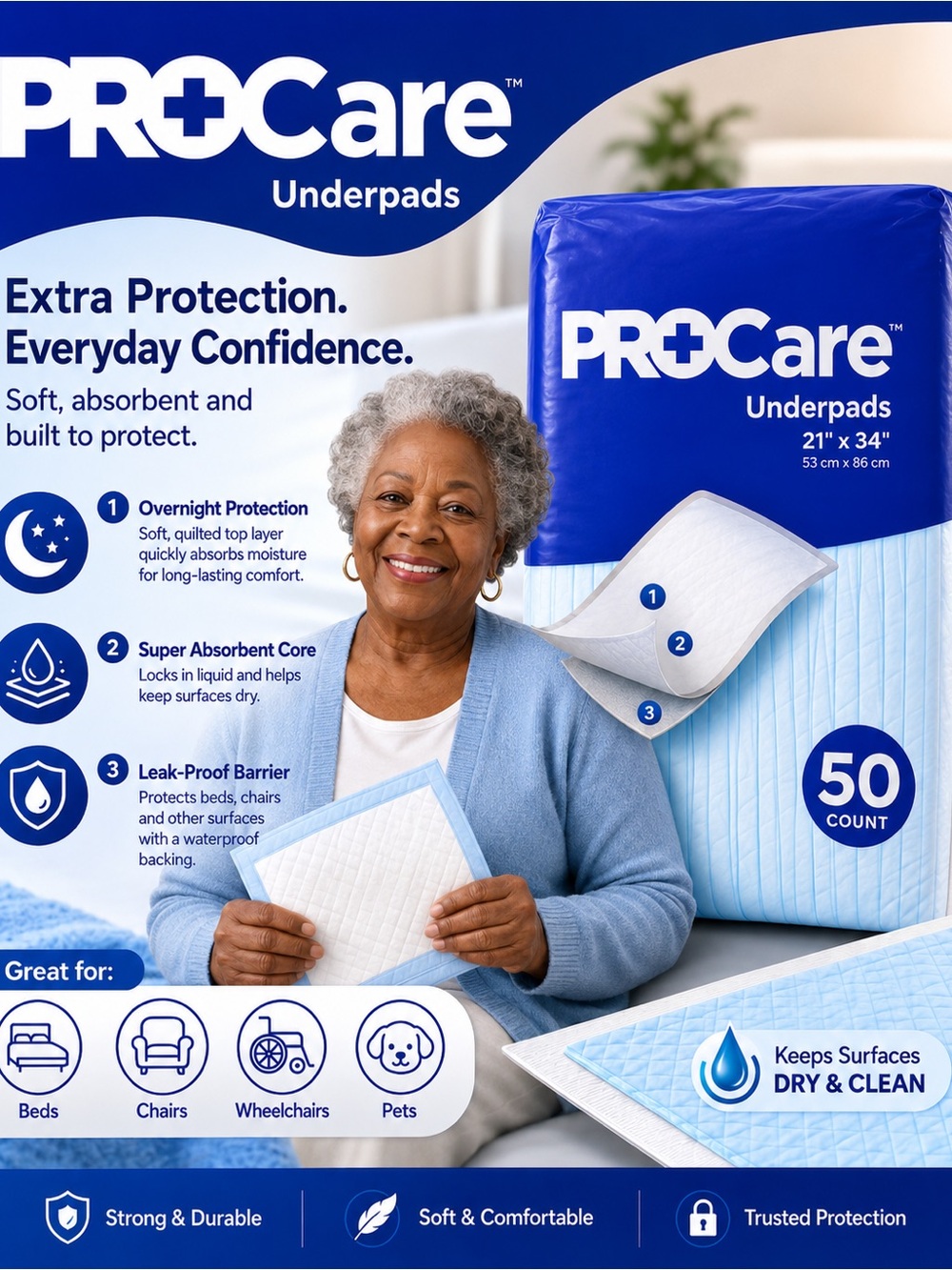 PROCare Underpads 21” x 34” – 50 Count